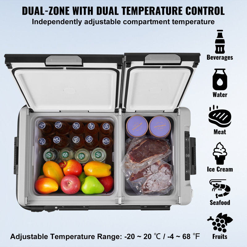 Portable Car Refrigerator, 12 Volt Car Refrigerator Fridge, 58 L / 61.5 QT Dual Zone Portable Freezer, -4℉-68℉ Adjustable Temperature, Compressor Cooler For Home, Outdoor, Camping, RV, Car