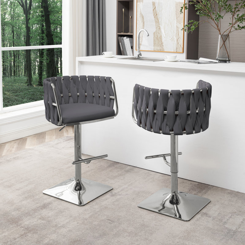 Mancias Swivel Upholstered Adjustable Height Counter Stool, Silver, Velvet Black