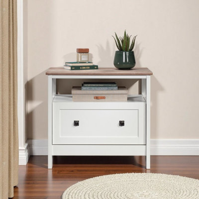 Classeur latéral Farmhouse avec 1 ou 2 tiroirs, classeur en bois d'ingénierie blanc avec tablettes pour bureau, longueur 32,28 po