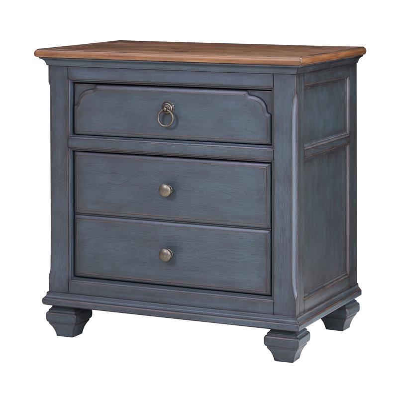 Coastal-Style 3-Drawer Nightstand, Fully Assembled