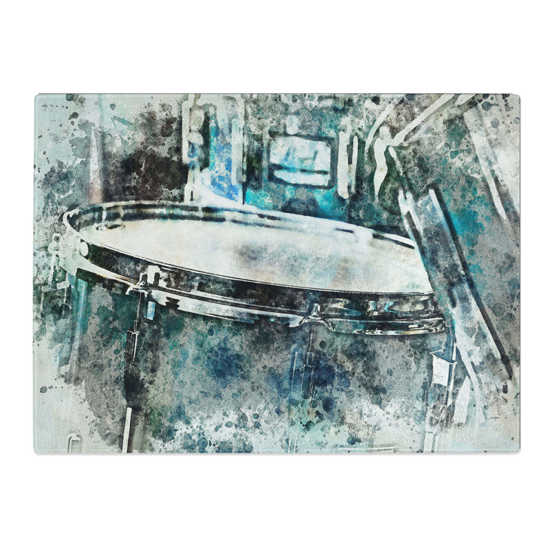 Teal Blue Drum Kit  Glass Chopping Board