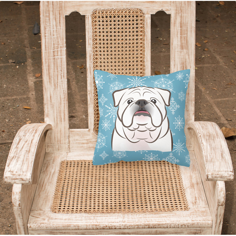  Coussin Snowflake English Bulldog 14 ", Blanc