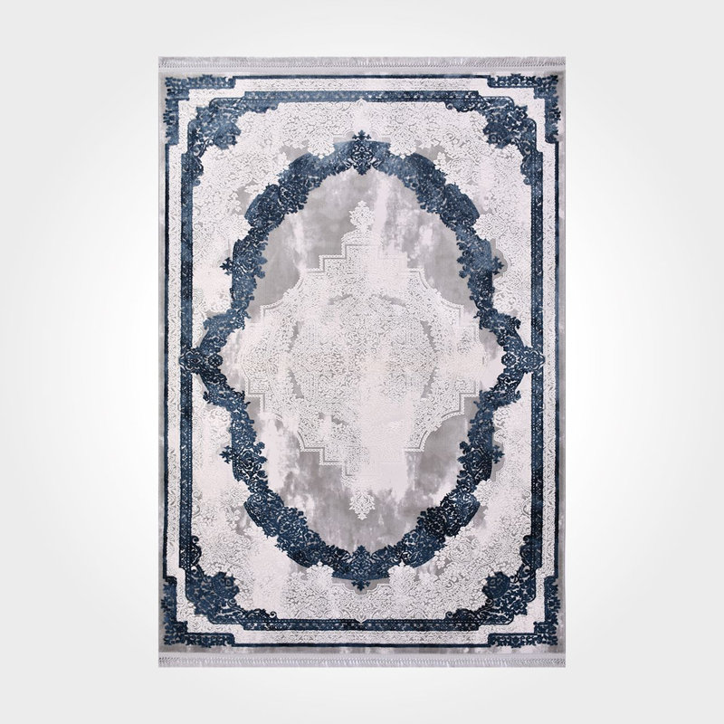 Tapis oriental beige / bleu lavable à la machine, Rectangle 5 pi 3 po x 7 pi 9 po