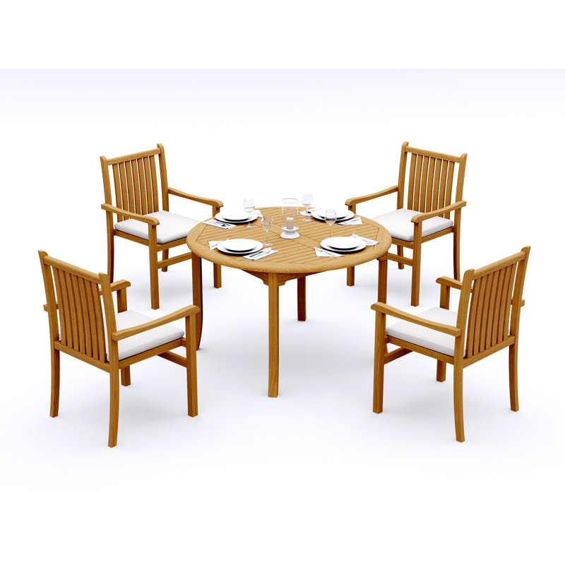 2 Seats 3 Pcs Grade-A Teak Wood Dining Set: 52" Round Table And 2 Cahyo Stacking Arm Chairs #11CH1102, 48" Round, 4