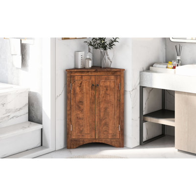 Brown Triangle Bathroom Cabinet With Adjustable Shelves, High - Quality , Metal Hardware, Easy To Install, Suitable For Small Bathrooms Floor Color, Board, Large Storage, Maintain