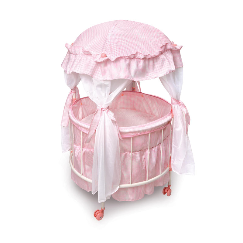 Royal Pavilion Round Doll Crib with Canopy and Bedding
