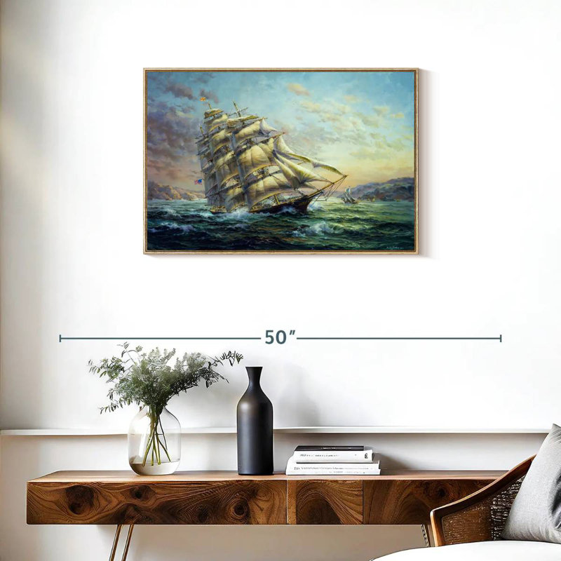 Clipper Ship Surprise, Cadre flottant en bois naturel, 31 po x 21 po