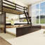 Lit simple superposé en bois d'hévéa simple avec lit gigogne, échelle convertible et garde-corps-828621441