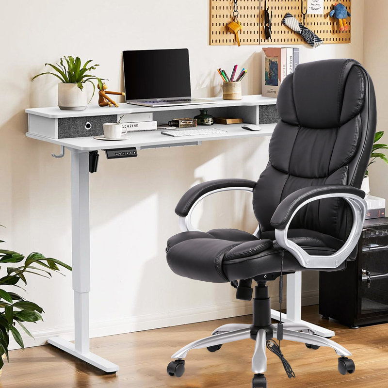 Office Chair Computer Swivel Chair Leather Task Desk Chair Adjustable Height Office Chair Swivel Desk Chair With Wheels Armrest For Home Office