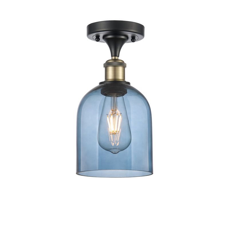 Ballston - Allysson - 1 Light 6" Semi-Flush Mount - Seedy Shade, Princess Blue, Black Antique Brass