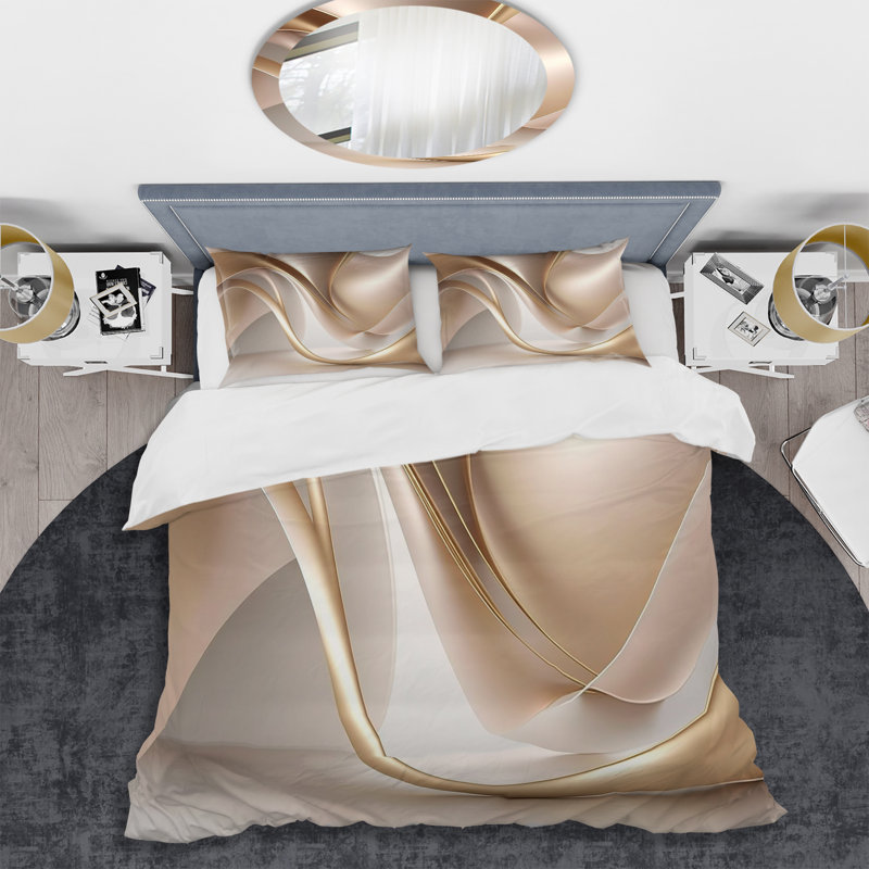 Ensemble de housse de couette en microfibre / polyester Luscious Gold liquide en rose et taupe vi