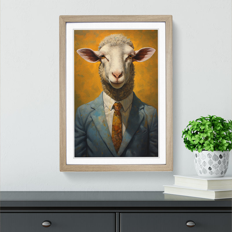 Sheep in a Suit Painting No.3 - Framed Print, Oak , 46cm H x 34cm W x 2cm D