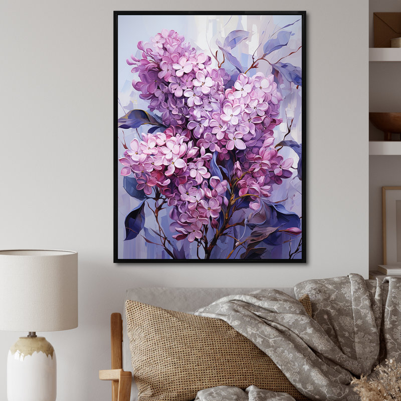 Lilas, minimalisme, rêve III, sur toile, Cadre flottant noir, H 44 po x l 34 po x P 1,5 po