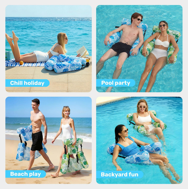 Méridienne gonflable et flottante, conçue pour les adultes, parfaite pour les sorties à la plage et les fêtes à la piscine (vert clair, 1 pièce)