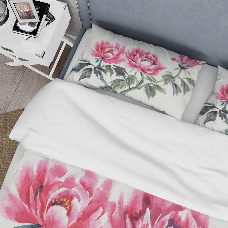 Ensemble de housse de couette Traditional - pivoines mauves rétro - microfibre de polyester