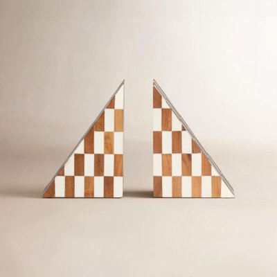 Sagebrook Home's Loa Resin Right Angle Bookends, Set of 2, Ivory and Natural Cozy Design, Made with Durable Resin, Coconut, and MDF