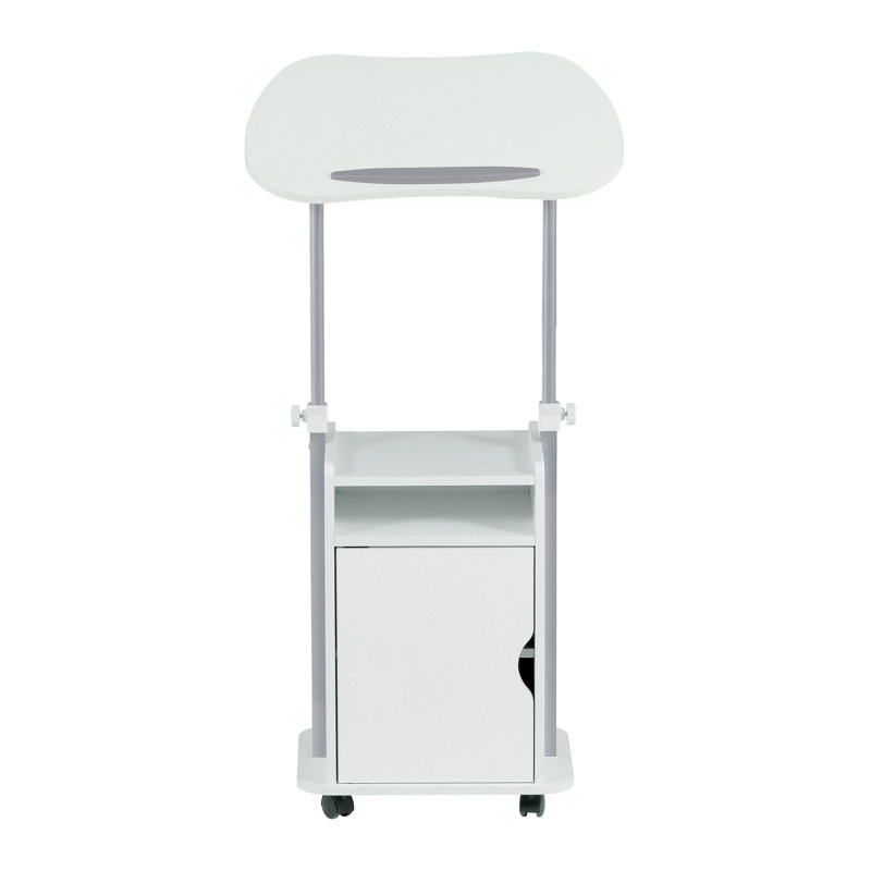 Techni Mobili Sit-To-Stand Rolling Adjustable Laptop Cart With Storage (Not Include Stools), White