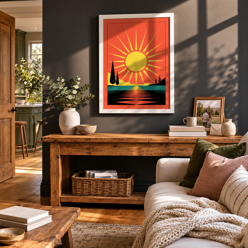 Sunset Over The City Geometric - Framed Print, A3 - 42.0 x 29.7 cm, White