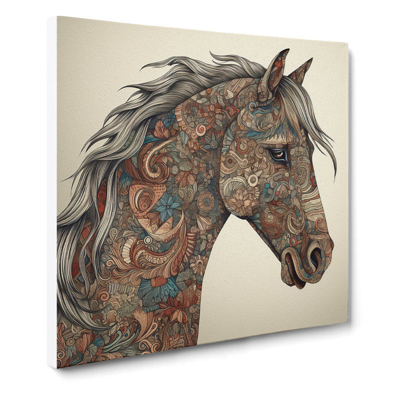 Horse Paisley Art - Wrapped Canvas, 50cm H x 50cm W x 3cm D