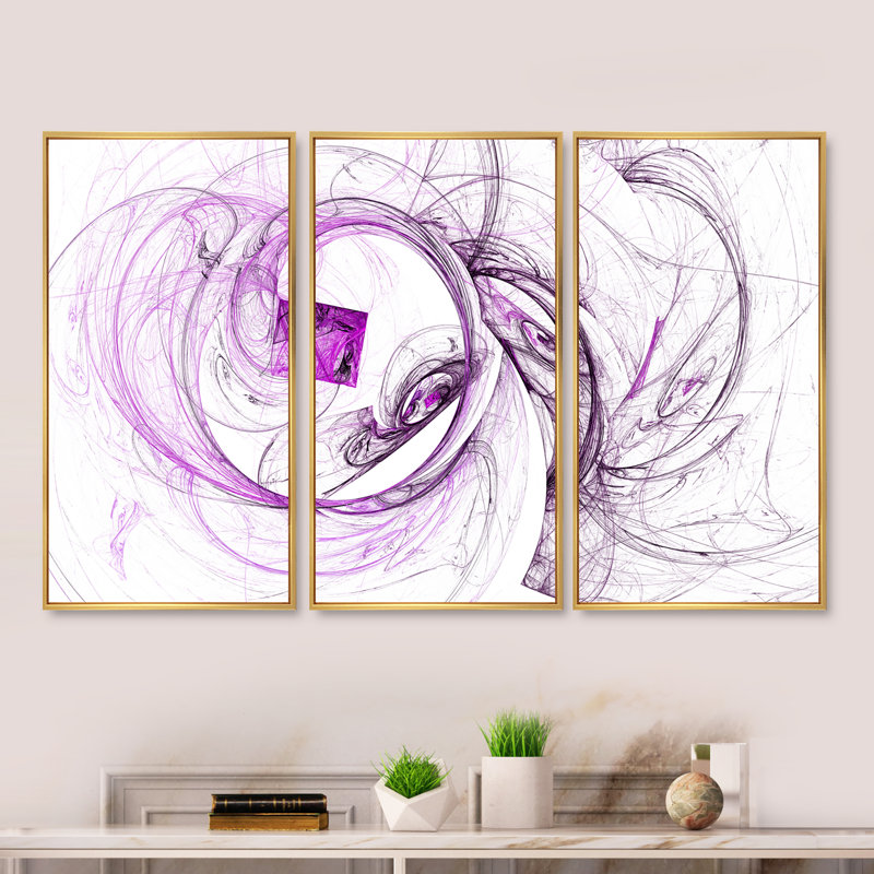 «Billowing Smoke Mauve», 3 pièces, cadre flottant, impression sur toile, L 48 po x H 32 po, Cadre doré