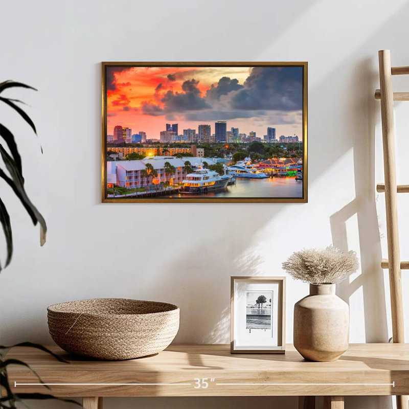 Fort Lauderdale en Floride, Cadre flottant doré, 19 po x 13 po