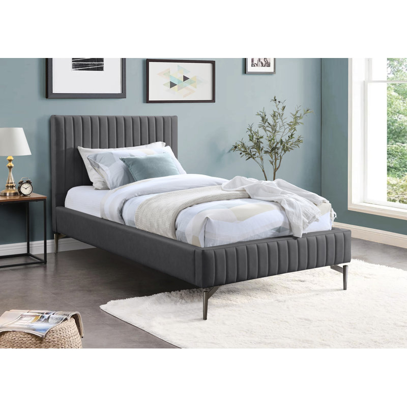 Gallo Upholstered Bed, Grey Vegan Leather, Twin