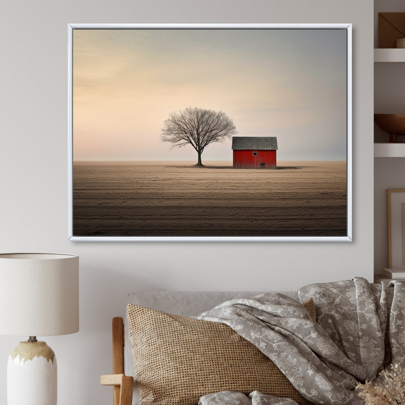 «Red Barn Minimalisme Country Charm II», art mural toile de grange_106677, H 34 po x l 44 po x P 1,5 po, Cadre flottant blanc