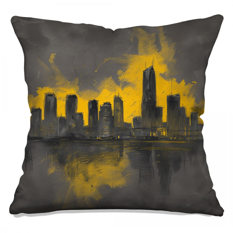 Coussins décoratifs Yellow City Skyline, 16 x 16 pouces
