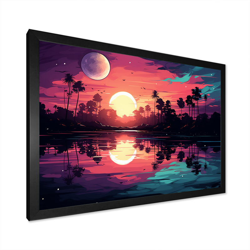 Mauve coucher de soleil audacieux - art mural coucher de soleil côtier, Cadre d'angle fermé noir, H 16 po x l 32 po x P 1 po