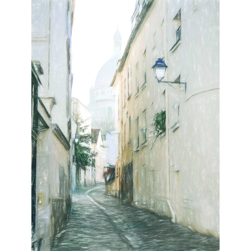 Bâtiments blancs et crème - reproduction sur toile tendue, H 16 po x l 12 po