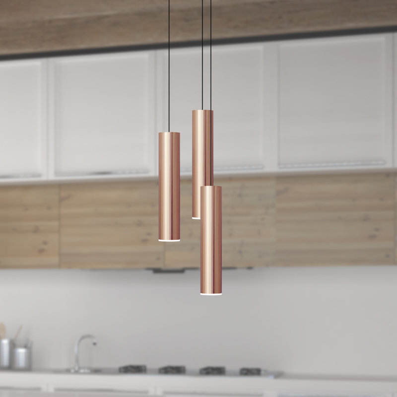 Luminaire suspendu cylindrique à 3 lumières Nevcivan, Cuivre