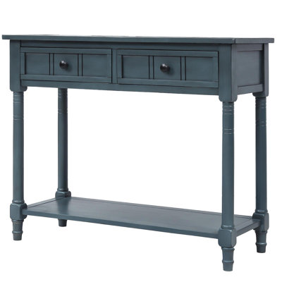 Trexm Daisy Series Console Table Traditional Design With Two Drawers And Bottom Shelf (Navy)
