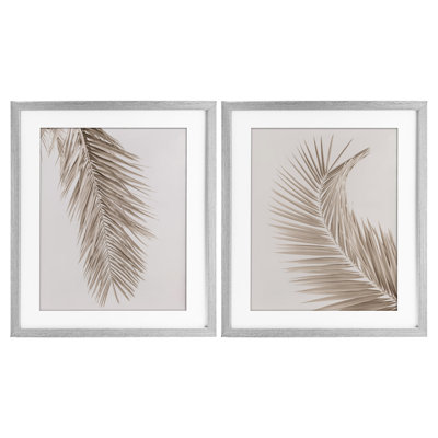 Muted Neutral Brown Palms 2pc Framed Print Under Glass Set, design by Sisi and Seb