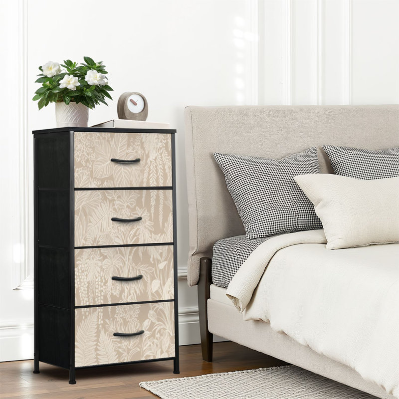 4 Drawer Dresser for Bedroom, Narrow Chest of Drawers, Wooden Top and Study Iron Frame 18"x37.5"-(WxH)
