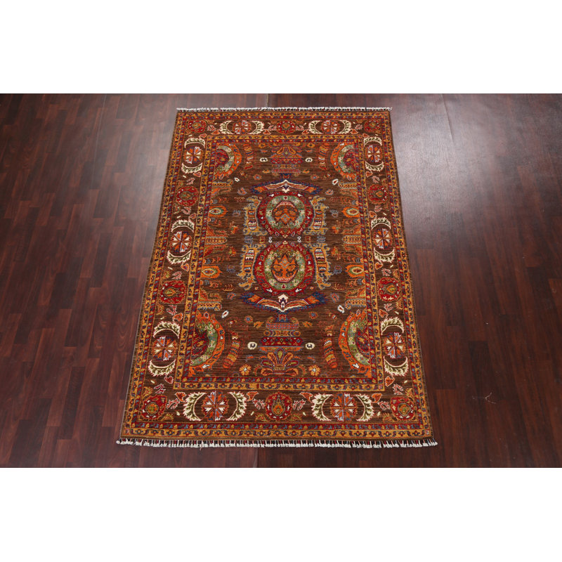 Tapis végétal à teinture végétale Ziegler noué à la main 6 x 9