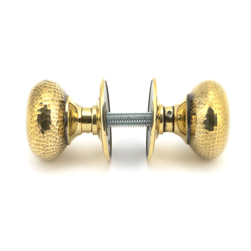 Hammered Mushroom Mortice/Rim Knob Set, Aged Brass