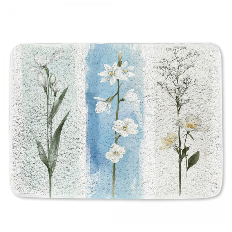 Tapis de bain fleurs blanches, L 34 po x l 21 po