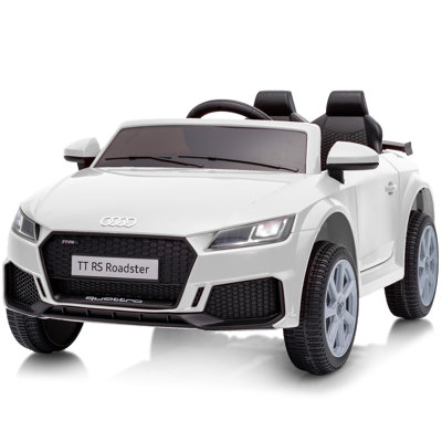 Voiture électrique Audi 6V sous licence officielle pour tout-petits, avec télécommande parentale et musique Bluetooth, blanche.