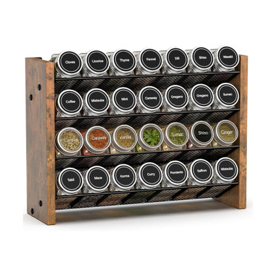 4-Tier Wooden Spice Rack - Holds 28 Jars, Multi-Mount (14"W×9.4"H)