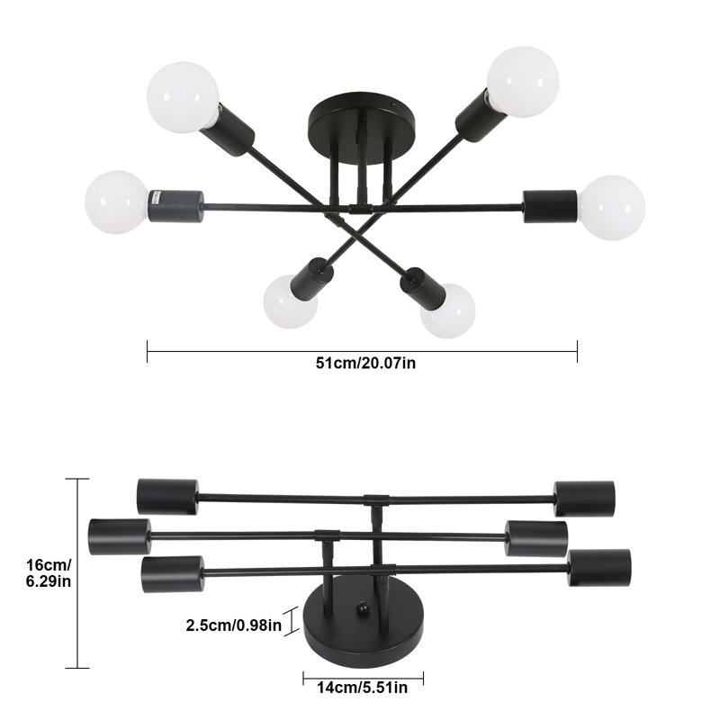  Black Sputnik 6-Light Semi Flush Mount