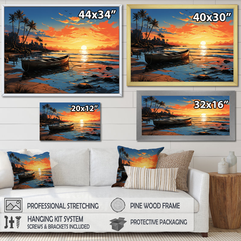Artondale Coastaltropical Boat At Dusk IV sur impression sur toile, Cadre photo blanc, H 30 po x l 40 po x P 1,5 po