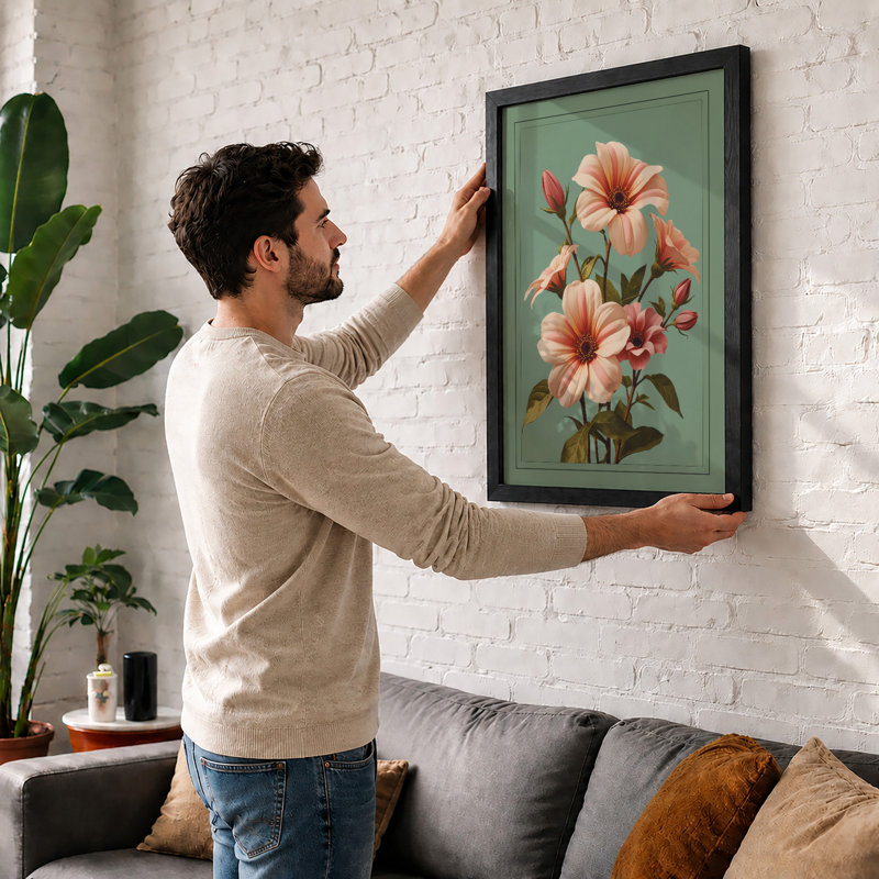 Coral Flowering Plant Botanical - Framed Print, A2 - 59.4 x 42.0 cm, Oak