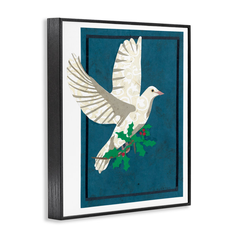 Colombe de Noël avec houx, estampe numérique, conception de Nancy Overton, H 14 po x l 11 po, Giclée encadrée noir minuit
