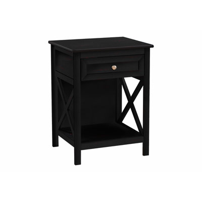 Transitional 2 Tier Accent/Side Table With Storage Drawer, Black Veneer Nightstand | Gift Idea
