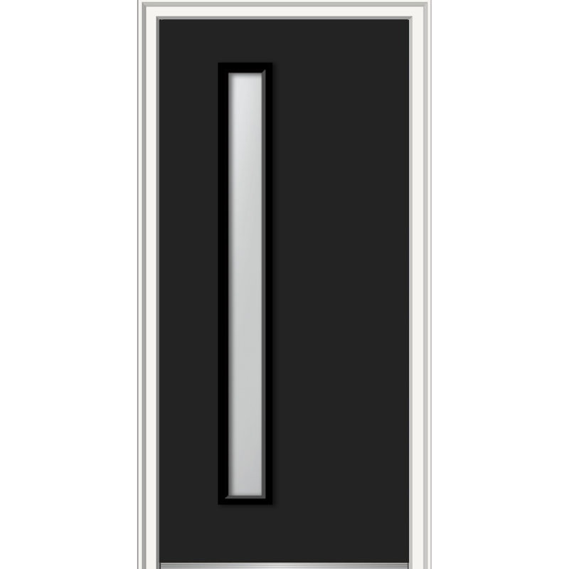 Porte d'entrée pré-suspendue à 1 lumière en acier peint 1 lumière, S'ouvre à gauche vers l'intérieur, Noir / givré