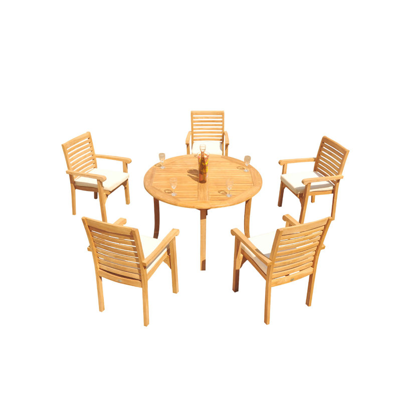 Cimah 5 - Person Teak Patio Dining Set with Round Table, 70" x 48" x 31.5", 5