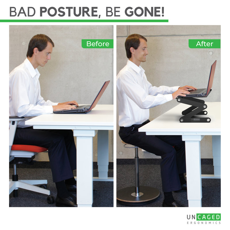 Black Adjustable Aluminum Laptop Stand with Mouse Pad