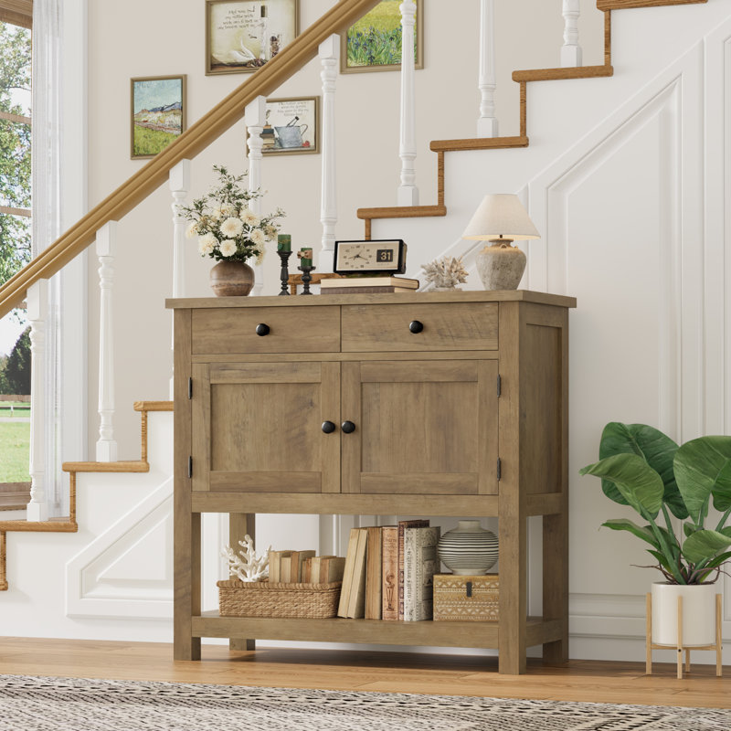 Latiasha 35.4'' Console Table with Drawers and Cabinet, Rustic Brown