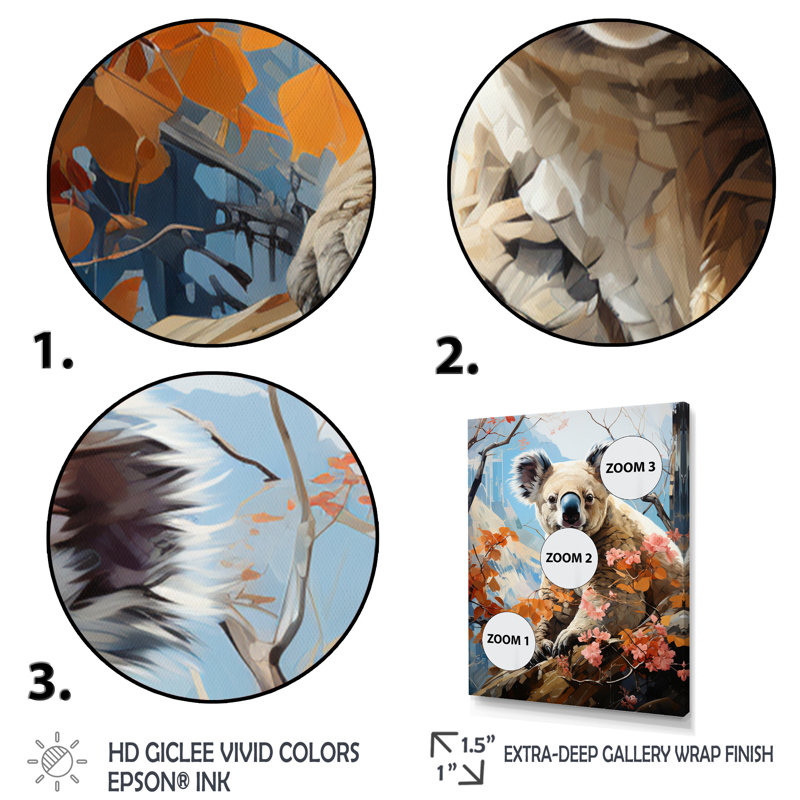 Belldas Koala Koalas Serenity Pastoral II, reproduction d'art sur toile, Cadre noir, H 32 po x l 16 po x P 1 po