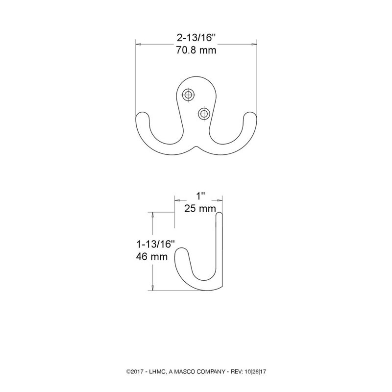 Wall Mounted Decorative Double Prong Robe Hook, Matte Black